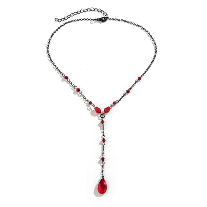 Gothic Vintage Blood Tear Drop Fringe Necklace For Women