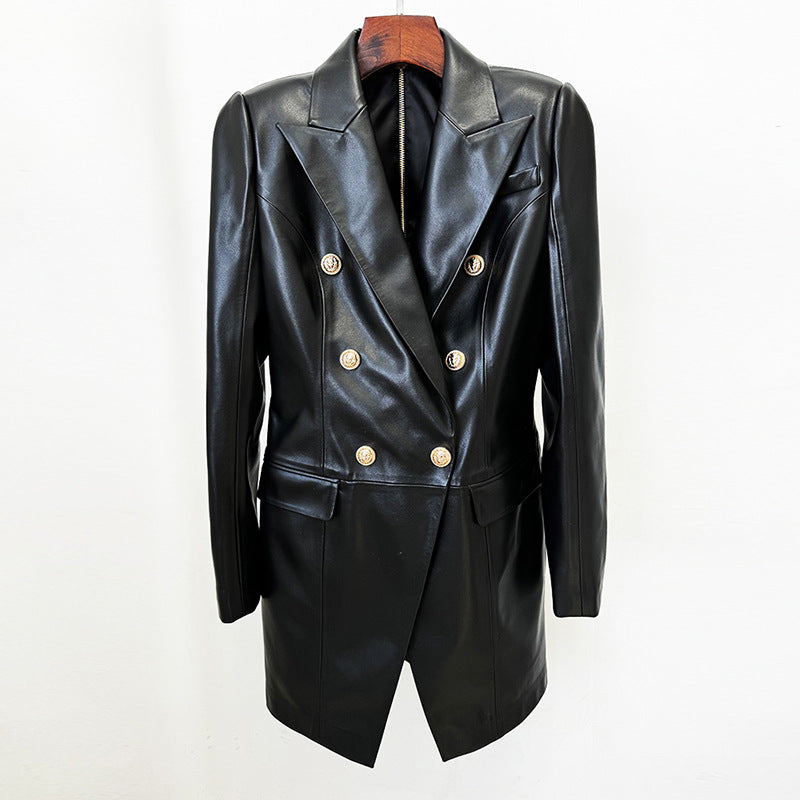 Double-Breasted Bodycon Blazer Dress Faux Leather