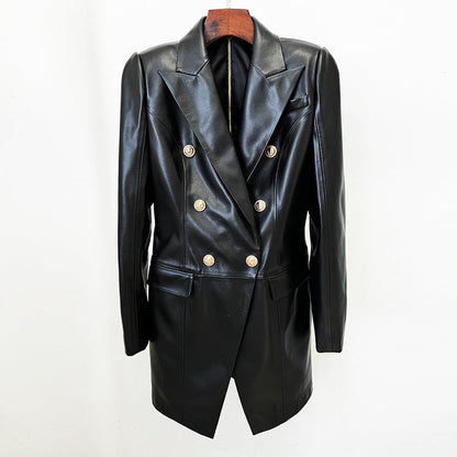 Double-Breasted Bodycon Blazer Dress Faux Leather