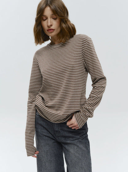 Striped Long Sleeve Cotton T-Shirt Casual Women's Top