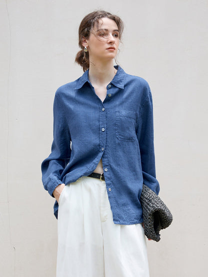 Elegant Linen Long Sleeve Shirt for Women in Solid Colors
