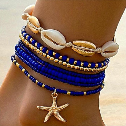 Bohemian Seashell Beaded Anklets Set With Starfish Elements