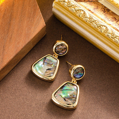 French Minimalist Natural Abalone Shell Inlaid Silver Needle Earrings