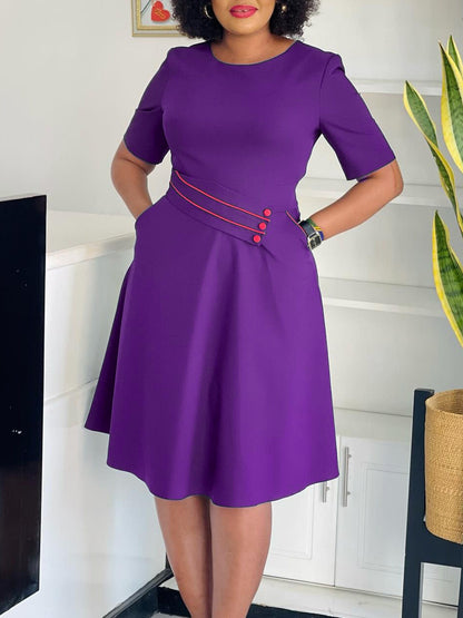 Elegant High-Waisted A-Line Dress Solid Color Casual Dress