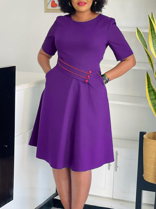 Elegant High-Waisted A-Line Dress Solid Color Casual Dress