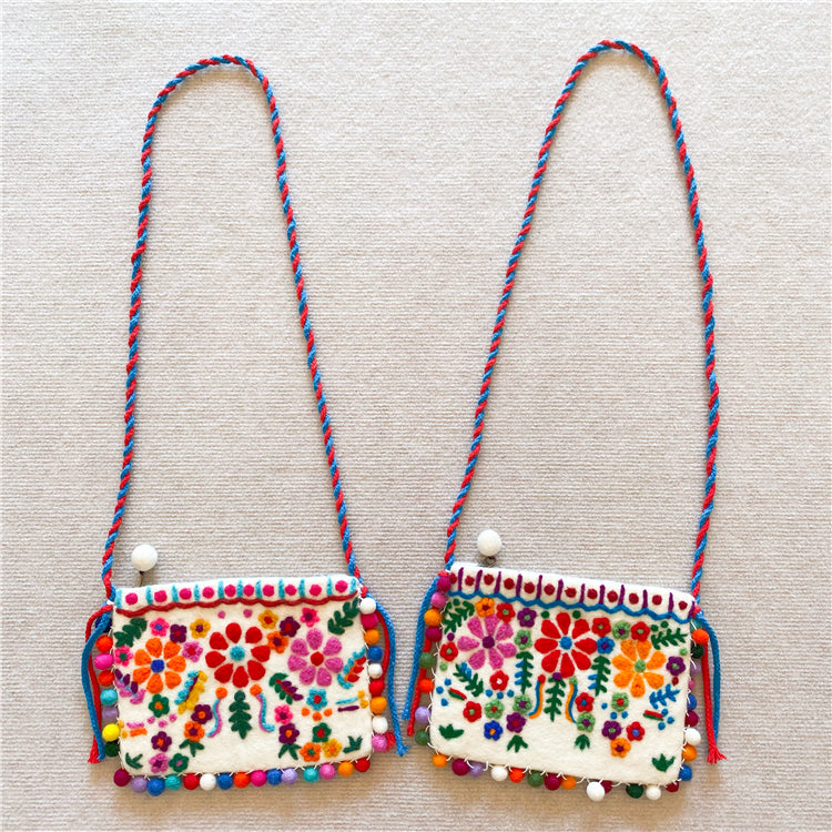 Nepal Handmade Wool Felt Floret Shoulder Bag Messenger Bag Mori Female Mobile Phone Bag