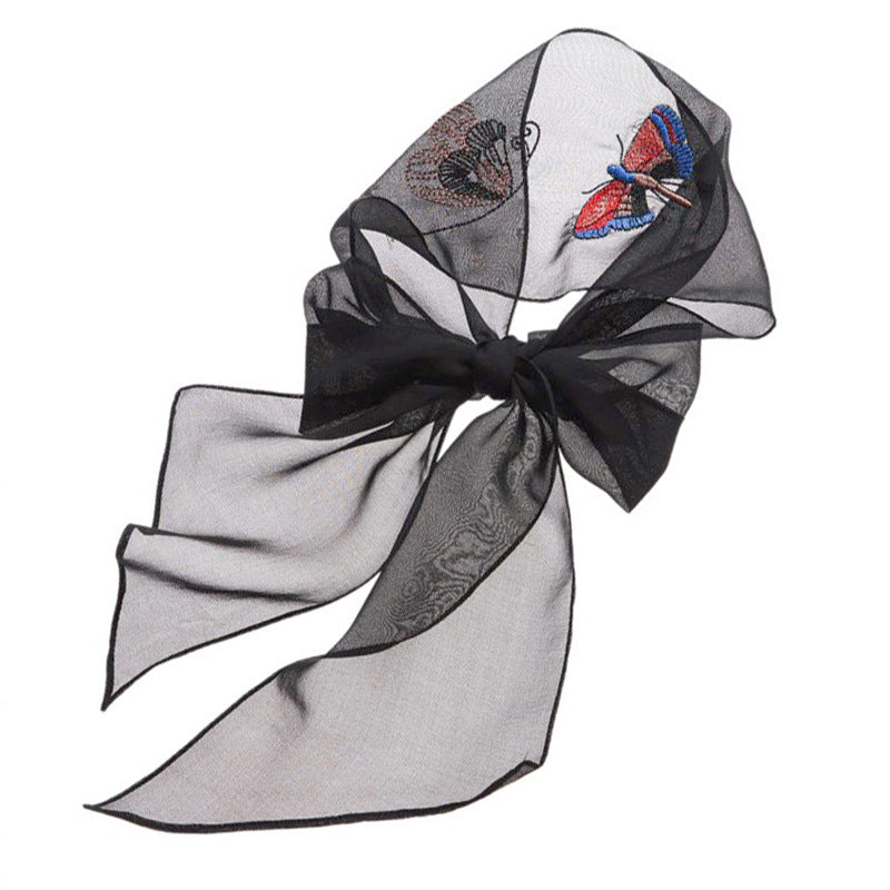 Summer Thin Embroidery Butterfly Narrow Strip Silk Scarf Women Spring And Autumn Versatile Fashion Gauze Scarf Women