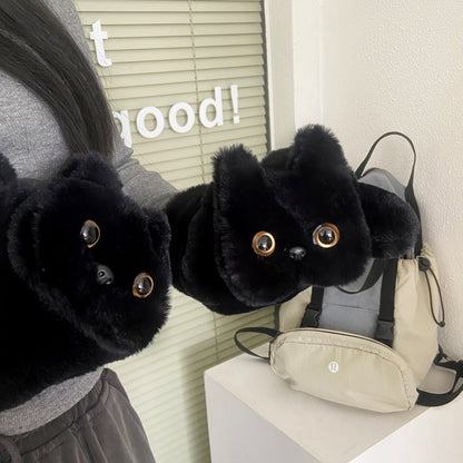 Black Cat Plush Gloves Cute Winter Warmth for Students