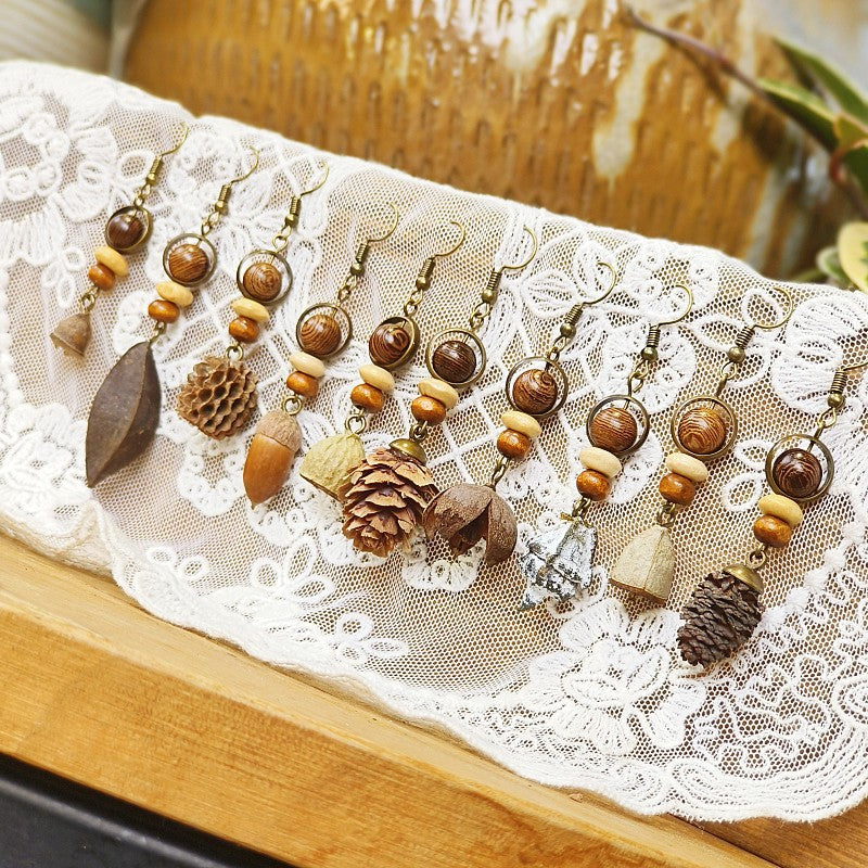 Handcrafted Vintage Floral Wooden Bead Earrings