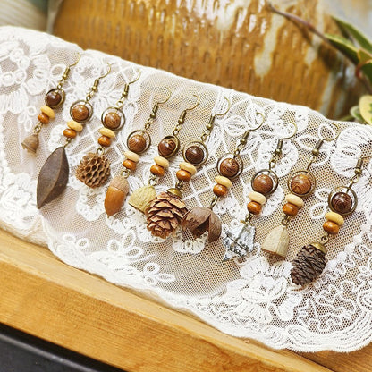 Handcrafted Vintage Floral Wooden Bead Earrings