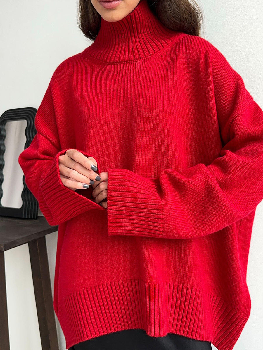 Winter High Neck Solid Color Knit Sweater