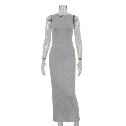 2 Pcs Casual Long Cardigan Tank Dress Set