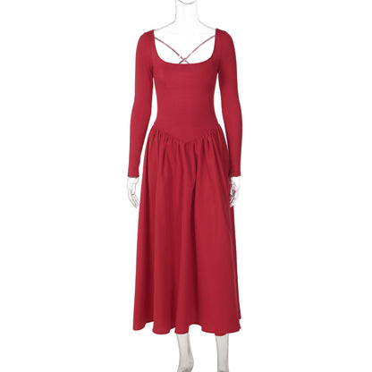 Elegant Cross-Back Women's Dress Trendy Solid Color Long Maxi Dress