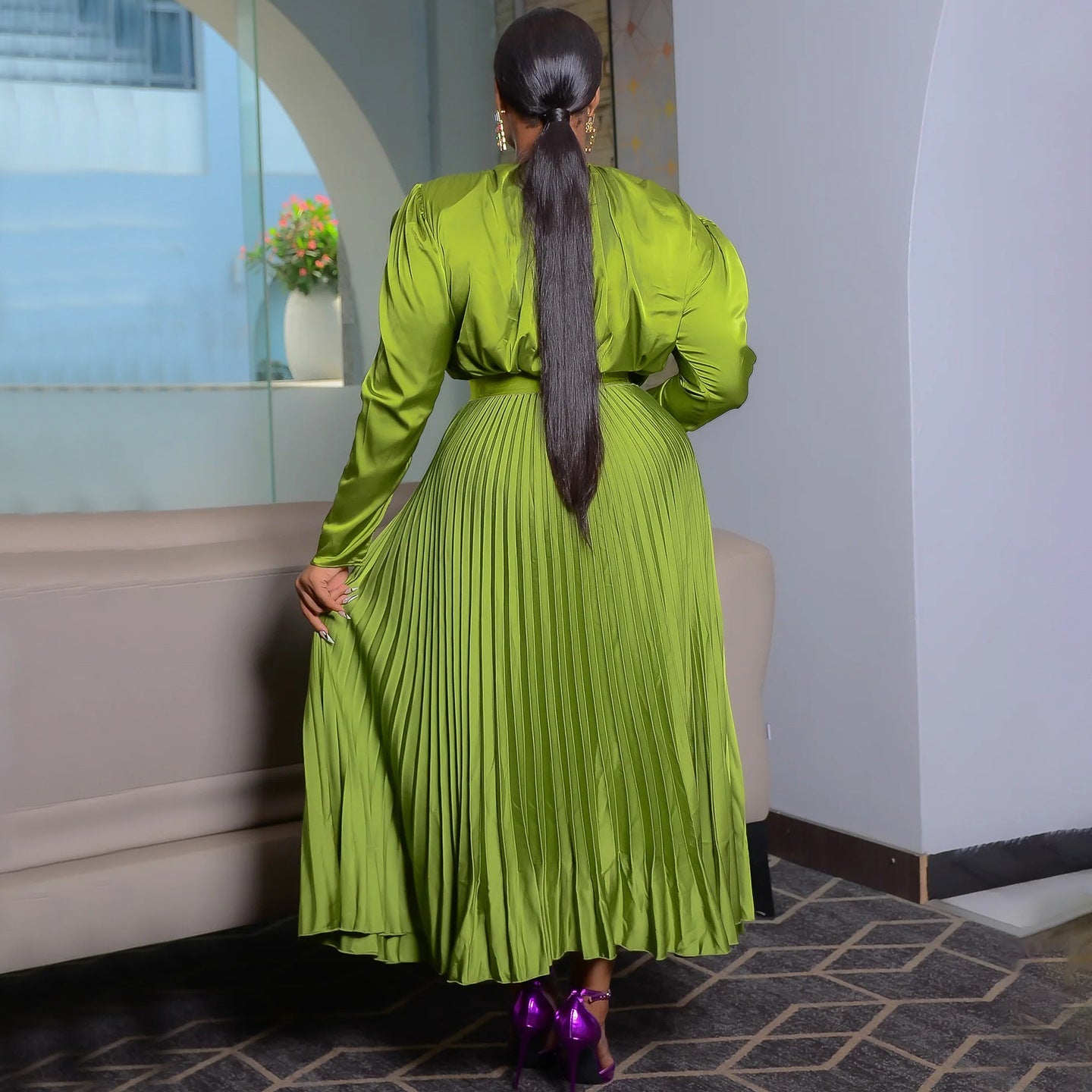 Elegant Solid Color Long Sleeve Dress Set