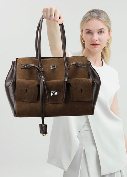Leather Suede Tote Bag Vintage Two Tone