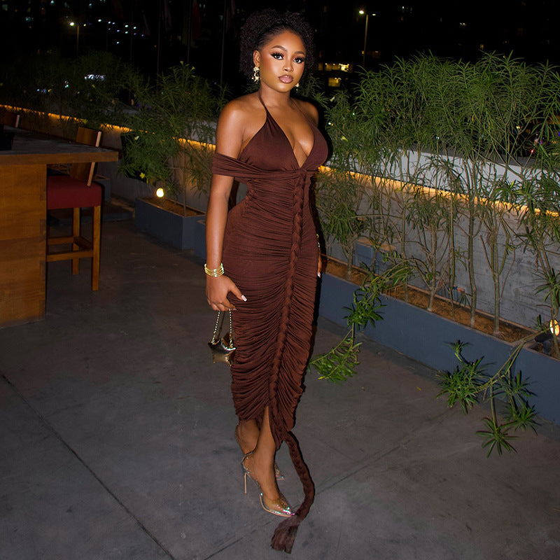Stylish Sleeveless Bodycon Dress Deep Brown