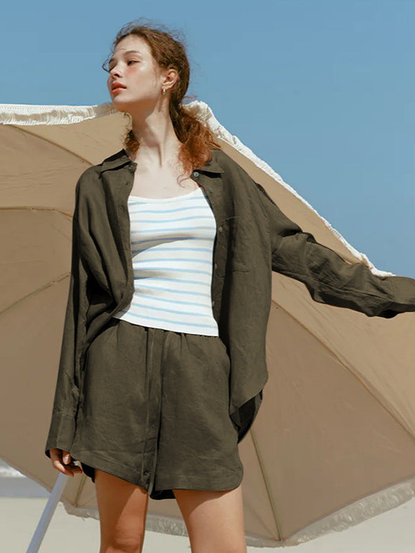 Loose Fit Women's Linen Blend Shorts with Elastic Waist
