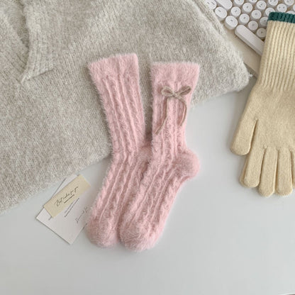 Fuzzy Soft Cable Knit Plush Crew Socks