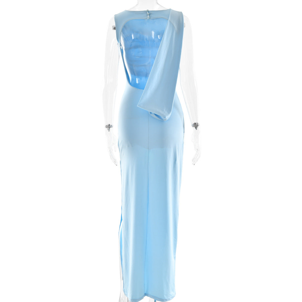 Fashion Round Neck Pleated Sleeveless Maxi Dress