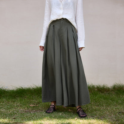 High-Waisted Pleated Skirt Pants Elegant Casual A-Line Trousers