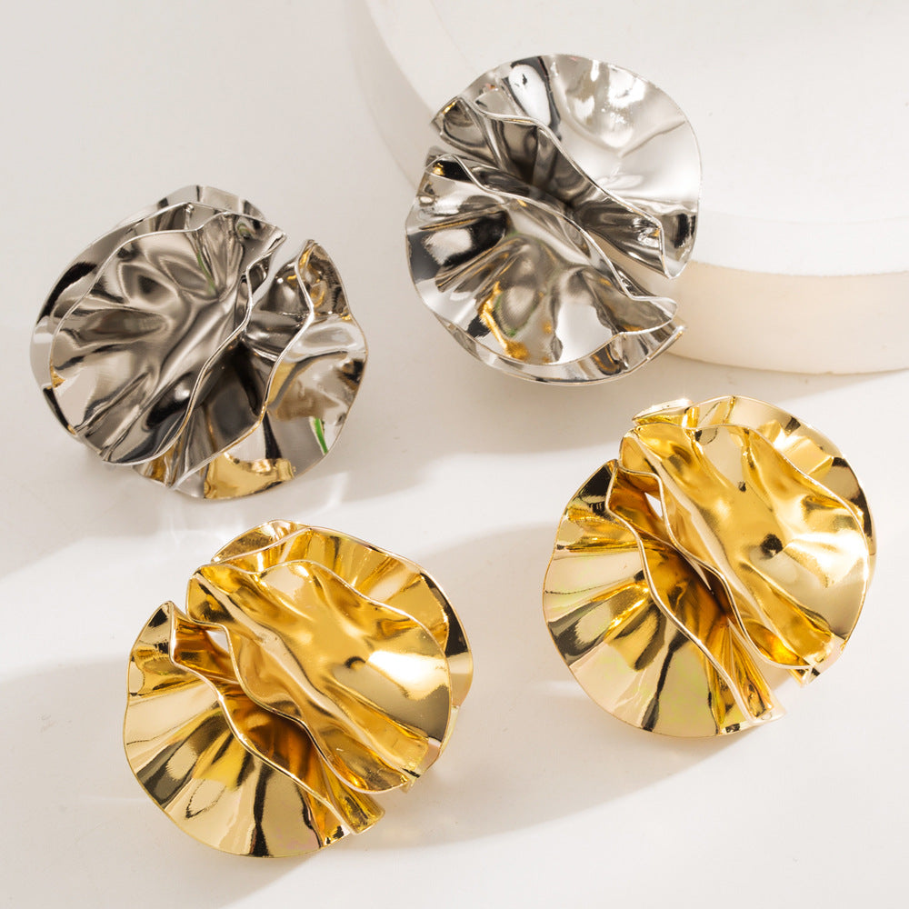Floral Petal Metal Earrings Chic Design Statement Earrings