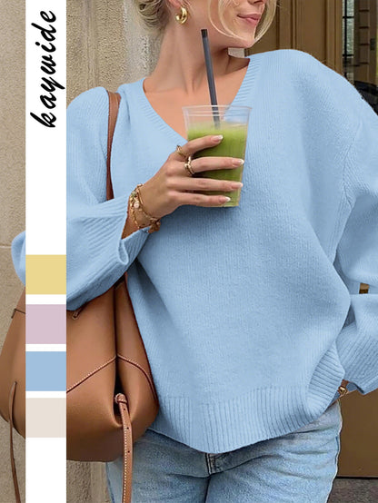 Casual Solid Color Long Sleeve Knit Shirt for Women