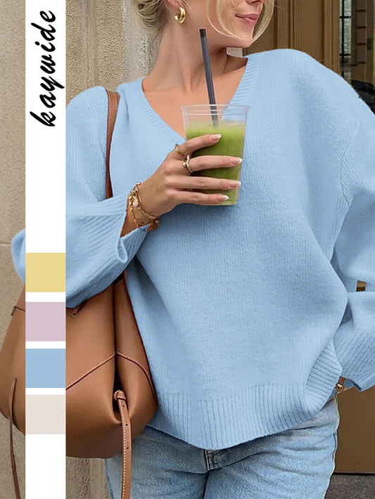 Casual Solid Color Long Sleeve Knit Shirt for Women