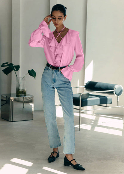 Ruffled Halter Blouse In Soft Pink Fabric