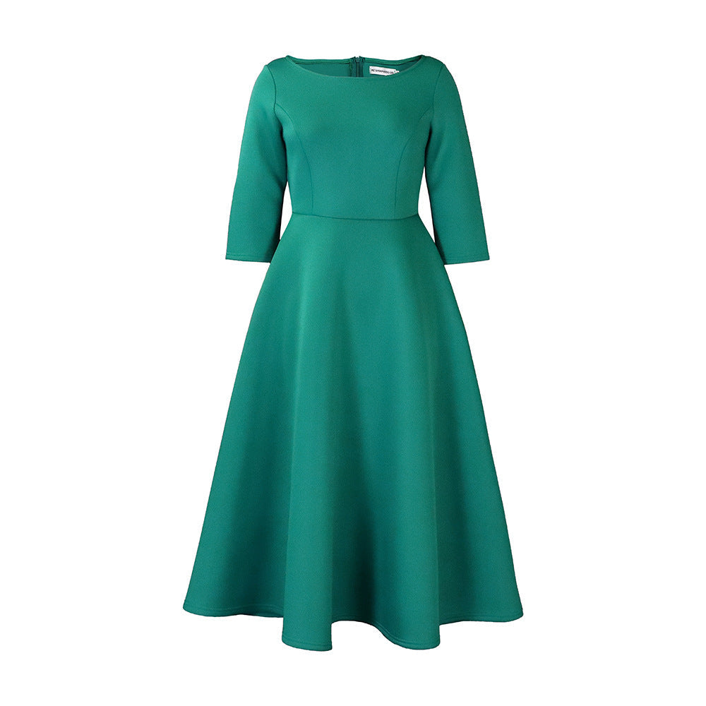 Elegant Solid Color A-Line Dress Polyester Blend