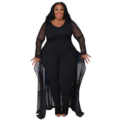 New Plus Size Women'S Long Sleeve Pocket Jumpsuit