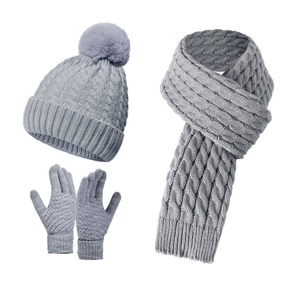 Warm Knit Beanie Scarf Gloves Set