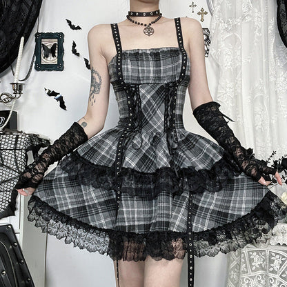 Dark Gray Plaid Mini Dress Stylish Comfortable Streetwear