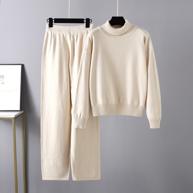 2+Solid Color High Collar Knit Sets