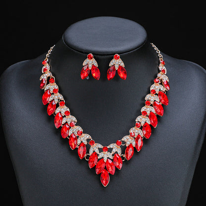 Retro Statement Necklace and Earring Set Crystal Gem Short Chain Women's Fashion Accessories