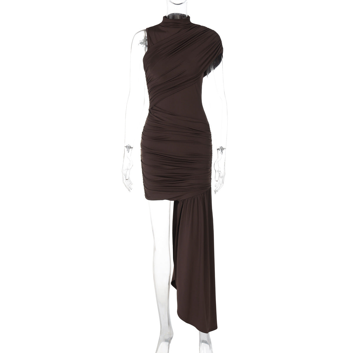 Fashionable Bodycon Sleeveless Dress with Ruched Design