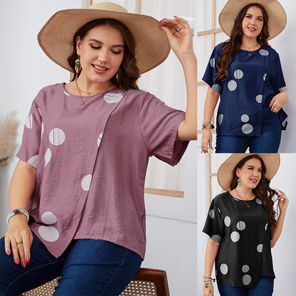 Plus Size Polka Dot Short Sleeve T-Shirt Casual Style