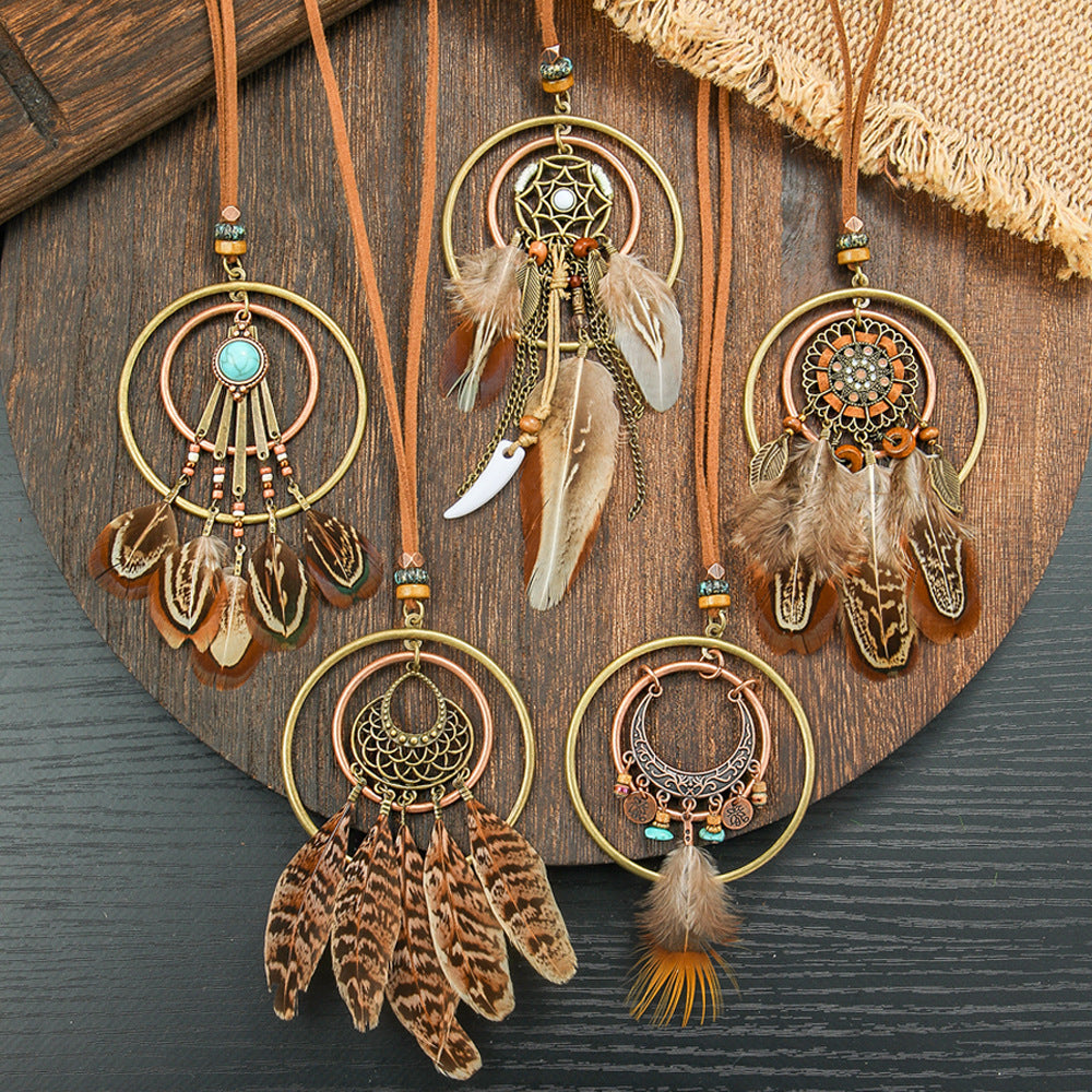 Bohemian Tassel Natural Feather Necklace Ethnic Vintage Jewelry