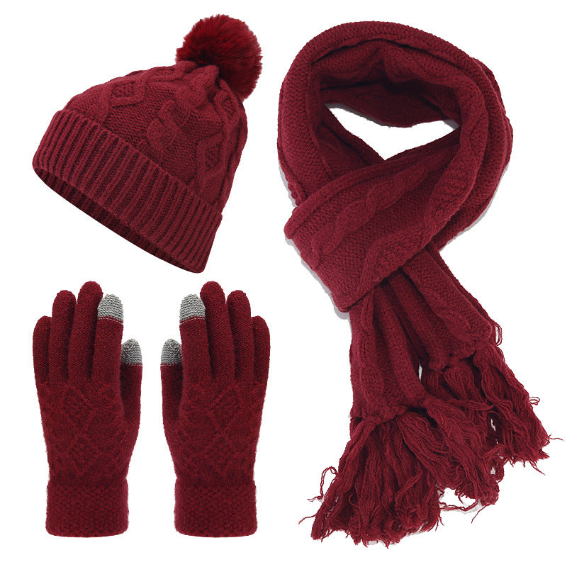 Winter Cable Knit Thermal Scarf Hat Gloves Sets