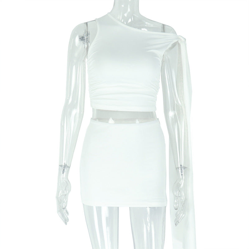 Asymmetrical Off-Shoulder Mini Dress Set With Tie Details