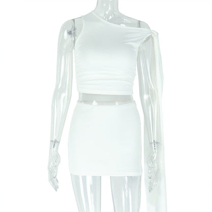 Asymmetrical Off-Shoulder Mini Dress Set With Tie Details