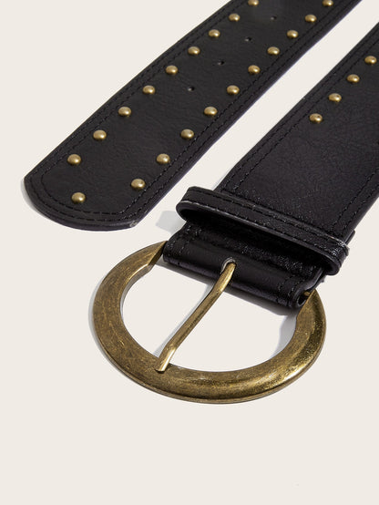 Punk Studs Leather Wide Belt