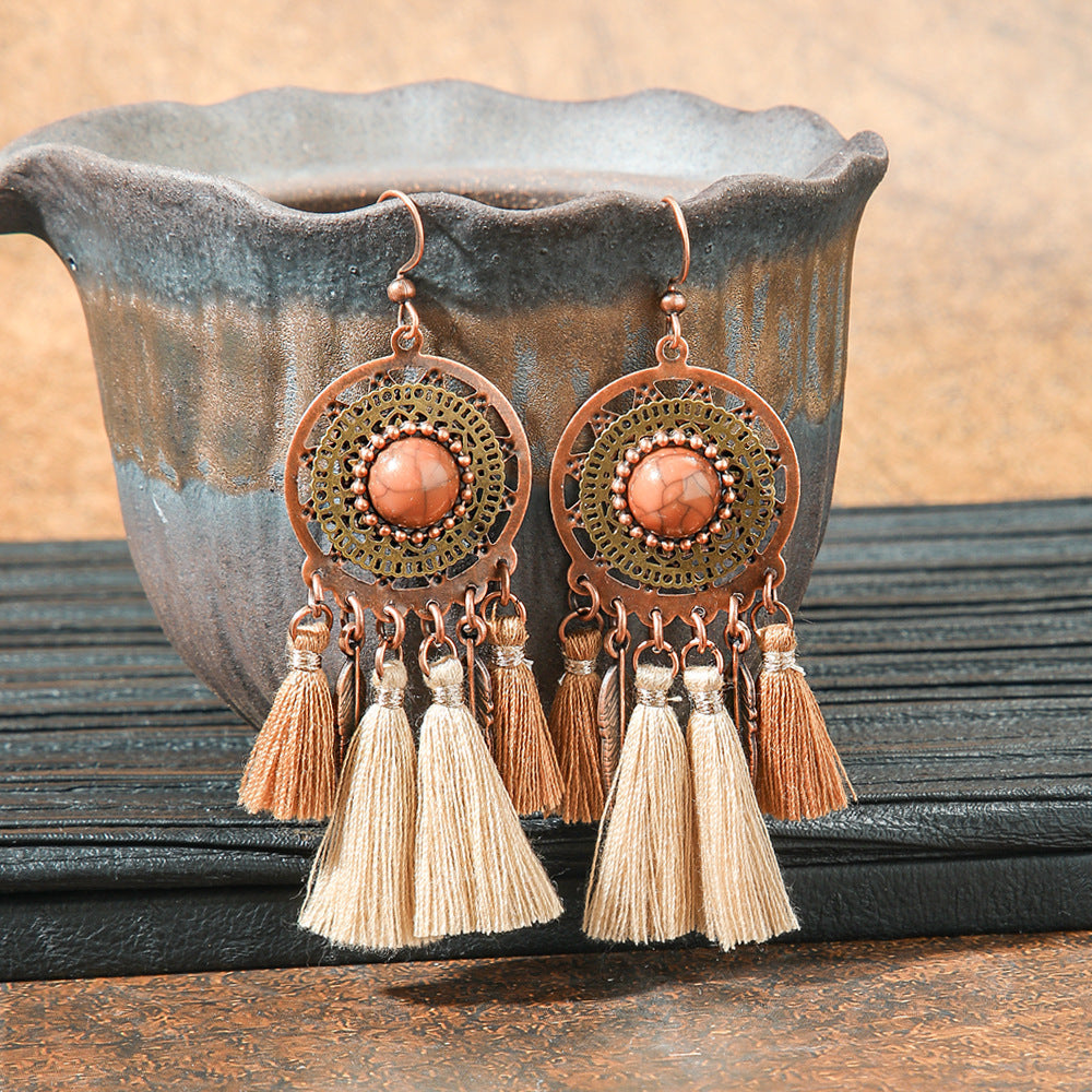 Retro Geometric Tassel Earrings Vintage Style for Women