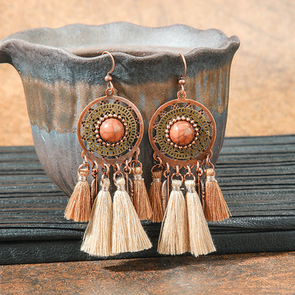 Retro Geometric Tassel Earrings Vintage Style for Women