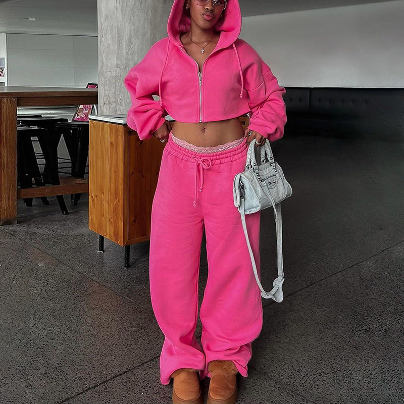 Fashionable Cropped Hoodie & Slim Fit Pants Set