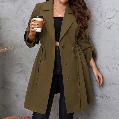 Chic Long Solid Color Blazer with Suit Lapel