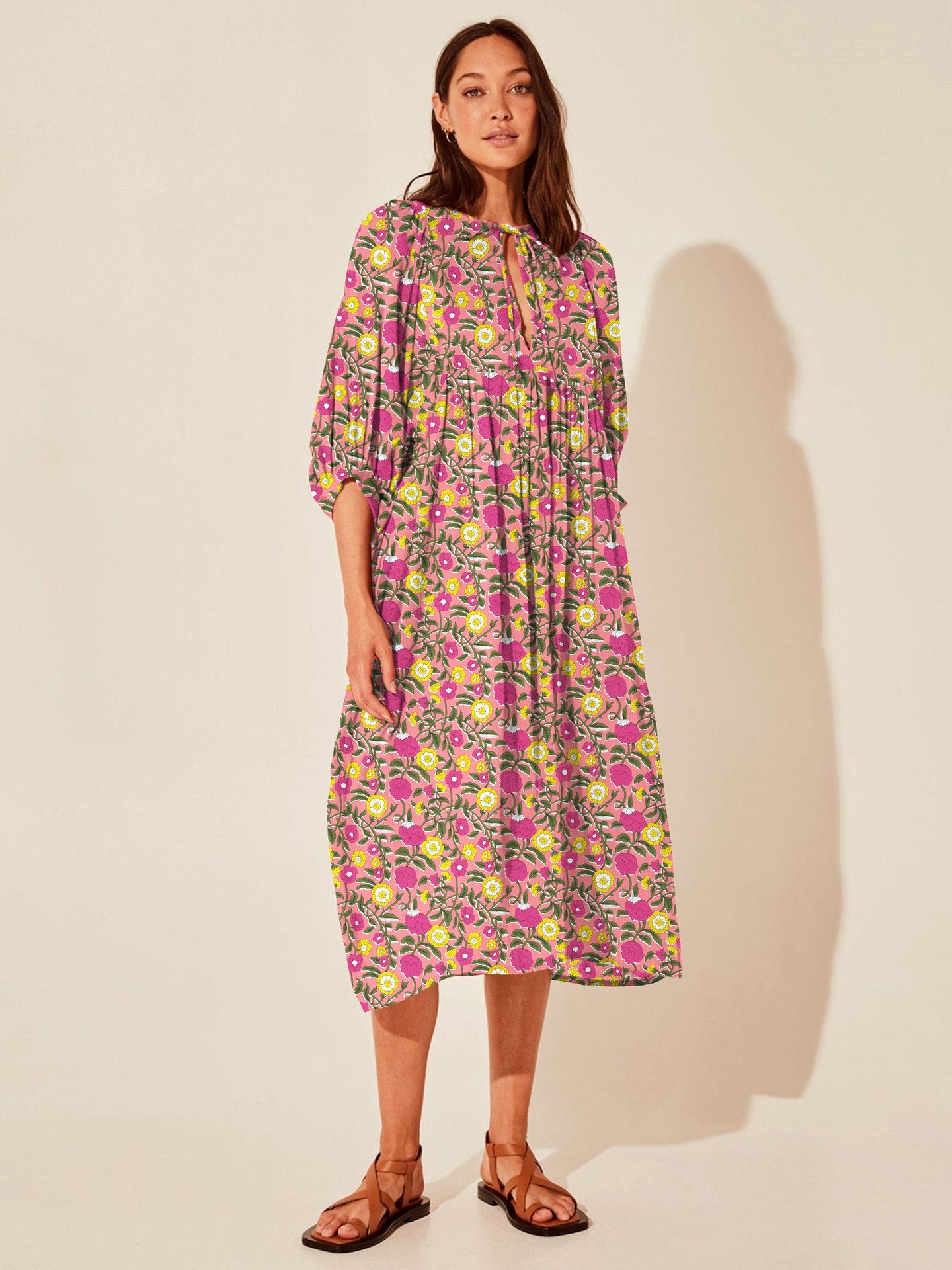 Vintage Floral Maxi Dress Relaxed Casual Style