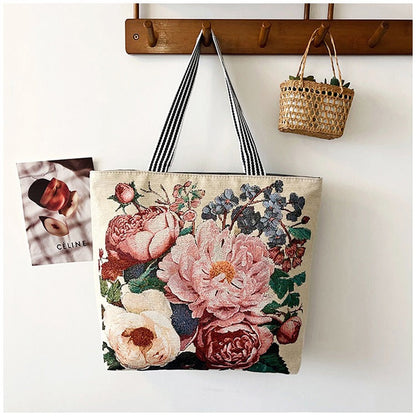 Large Capacity Tote Bag with Golden Embroidery Creative Pattern