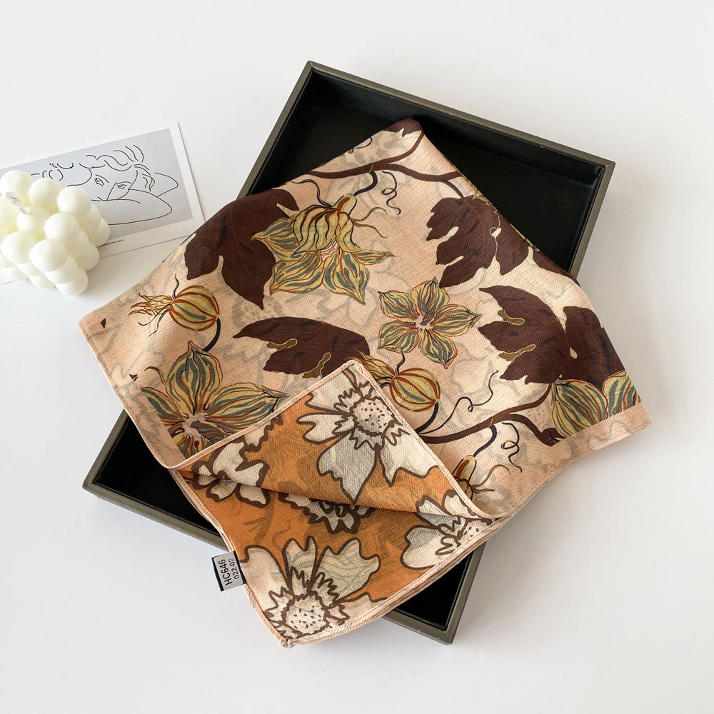 Elegant Flower Print Long Satin Scarf