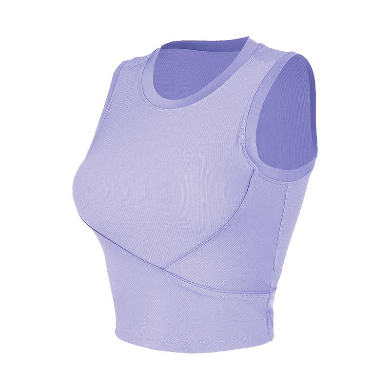 Sleeveless Rib Sports Vest Women'S Running Fitness Elastic Tight-Fitting Yoga Underwear