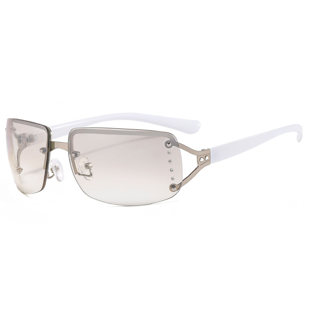 Y2K Rhinestone Square Sunglasses Stylish Metal Frame Eyewear